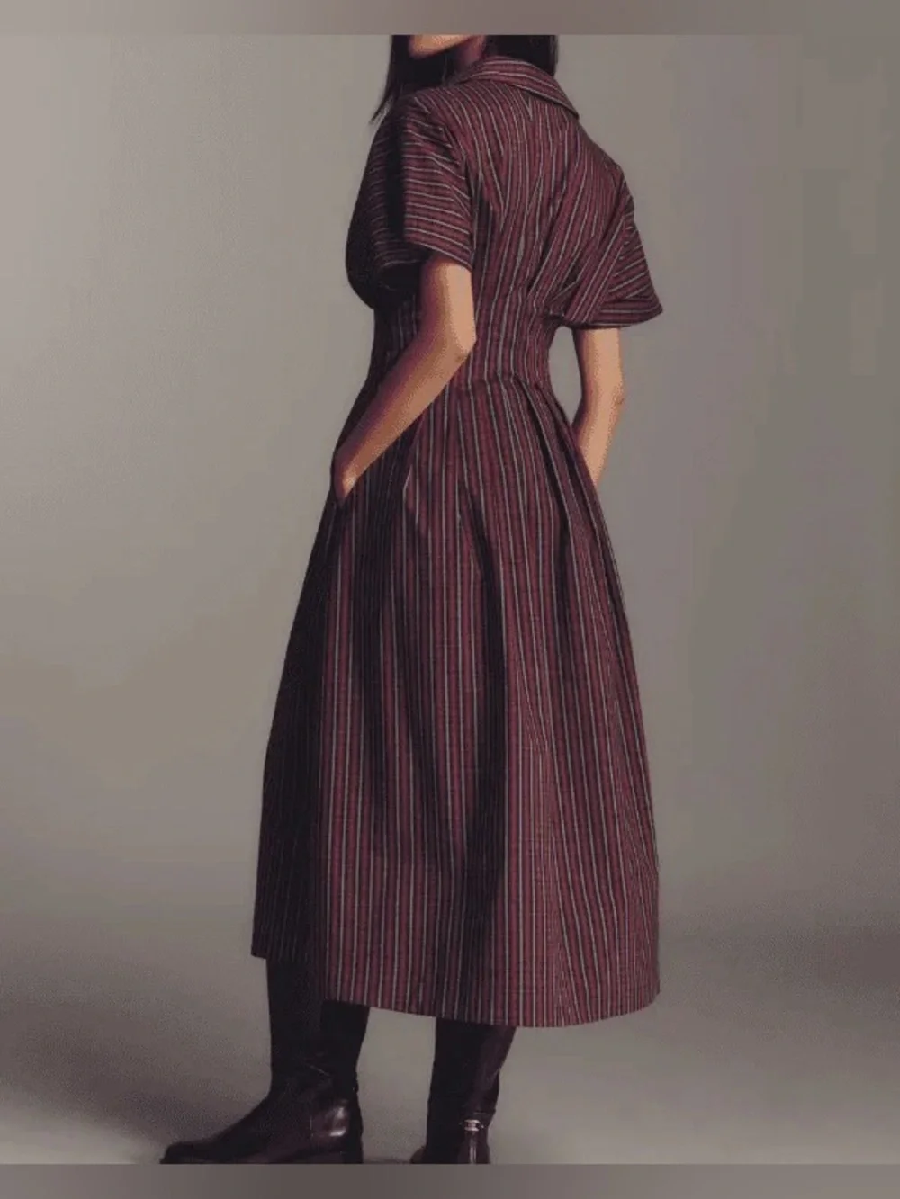 Exquise Midi Burgundy plaid dress - Picture 2 of 5